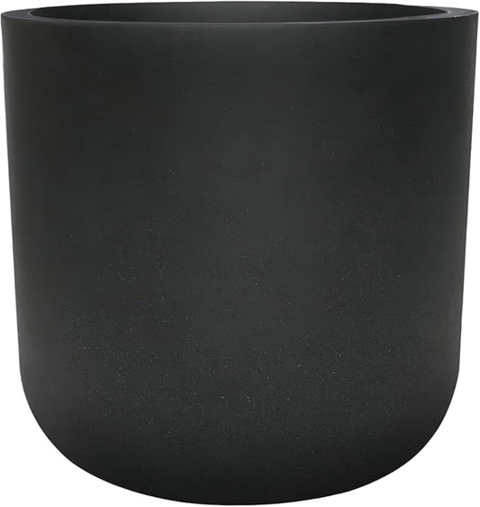 11 Inch Plant Pot, Modern Black Plastic Planter with Drainage Hole & Plug, Lightweight Weather Resistant Cylinder Flower Pot for Indoor Outdoor Use, Matte Black, 11" H x 11.6" Dia