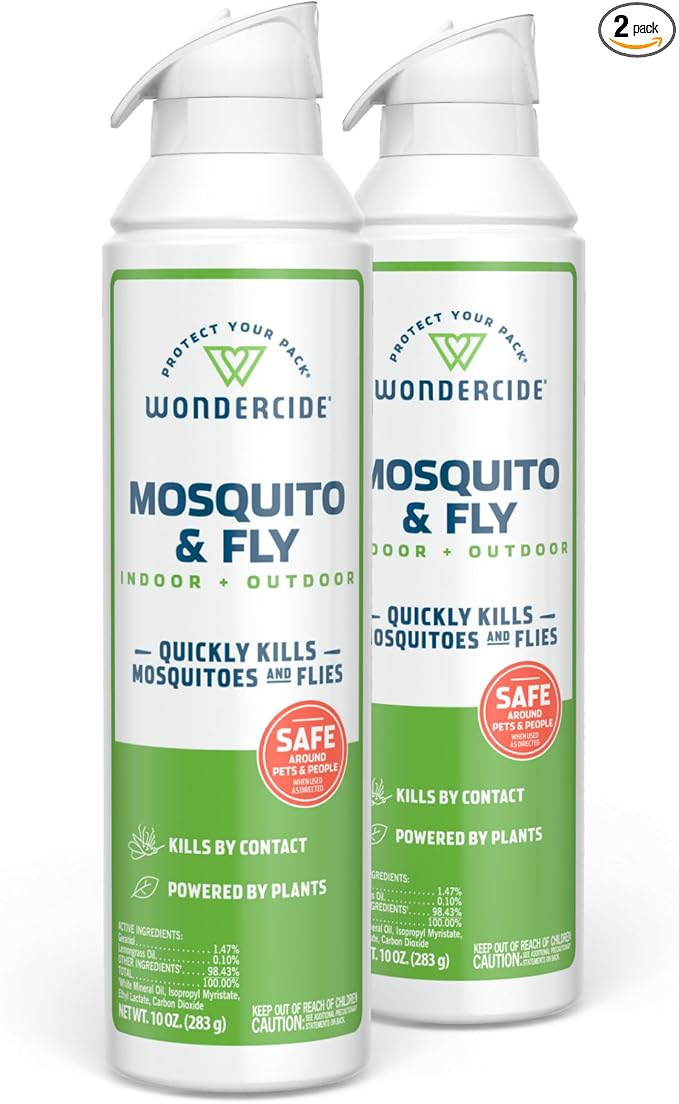 Wondercide - Mosquito and Fly Aerosol Spray - Fly, Gnat, Flying Bug, Mosquito Killer with Natural Essential Oils - Quick Kill for Outdoor and Indoor Areas - Pet and Family Safe - 10 oz - 2 Pack