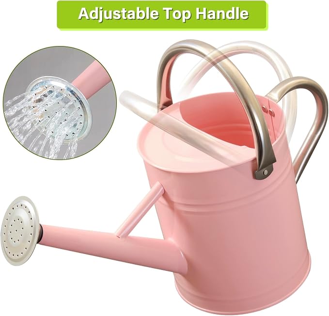 Watering Can for Outdoor&Indoor Plants，1 Gallon Metal Watering Can with with Removable Spout，Galvanized Steel Garden Flower Water Can Plant Watering Pot with 2 Handles,Pink