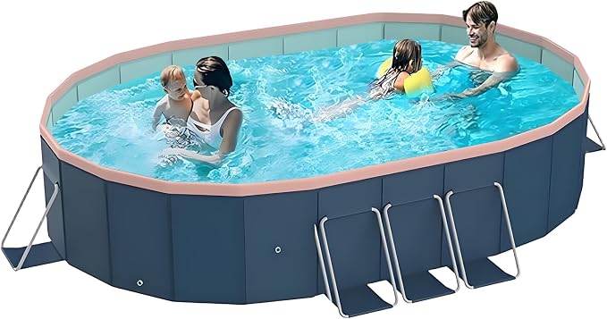 Foldable Pool, Hard Plastic Collapsible Pool, Large Non Inflatable Rectangle Pool Above Ground, Backyard Pool for Adults, Oversized Thickened, Easy Assembly (Round Corner 105.5 Inch)