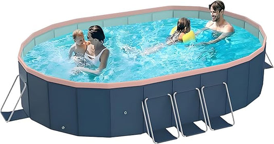 Foldable Pool, Hard Plastic Collapsible Pool, Large Non Inflatable Rectangle Pool Above Ground, Backyard Pool for Adults, Oversized Thickened, Easy Assembly (Round Corner 105.5 Inch)