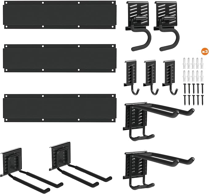 Heavy Duty Tool Hooks Set - Wall Mount Garage Tool Organizer, Multipurpose Metal Storage Hanger for Garden Tools Broom Mop Ladder, Garage Shed Workshop Wall Storage Rack (48 inches, 12pcs)