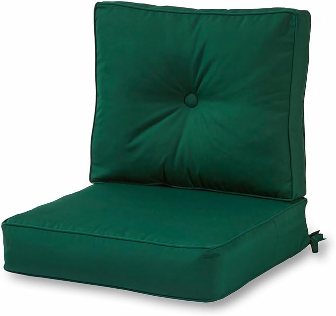 Sunbrella Deep Seat Cushion Set – Seat & Back Cushions for Patio Chairs, Sofas & Loveseats – Fade Resistant Outdoor Fabric, Ties, Zippered Cover, Cord Trim, Canvas Forest