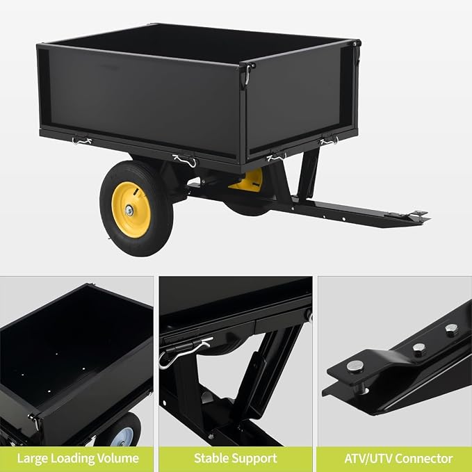 500 LBS Heavy-Duty Steel Dump Cart,Tow-Behind ATV & Lawn Tractor Utility Trailer with Removable Tailgate, 17 Cu.Ft Capacity Garden Cart for Lawn, Garden, Landscaping & Hauling, Fits ATV, UTV
