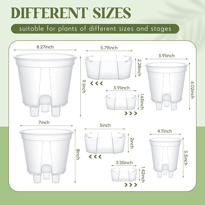 Wonderjune Self Watering Pots for Indoor Plants with Deep Reservoir and High Drainage Holes for Outdoor Plants and Flowers, Bare Root Planter(4.72''/5.91''/7.09''/8.27'',Clear,4 Pcs)
