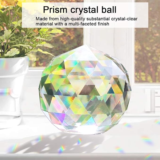 Clear Glass Crystal Ball Prism Suncatcher Rainbow Maker, Sphere Faceted Gazing Ball for Window, Feng Shui, Home Office Garden Decoration(100mm/3.94inch)