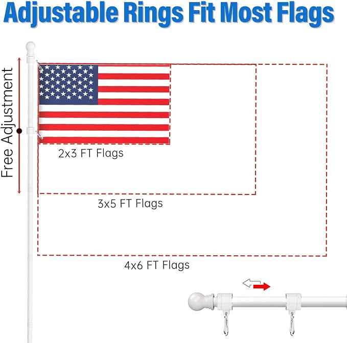ZMTECH 6FT American Flag Pole for Outside House with Solar Light | Tangle Free Stainless Steel USA Flag Pole Kit, 180° Adjustable Holder for Outside House Yard, White (No Flag Included)