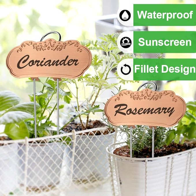 50 Packs Metal Plant Labels, Tall Outdoor Garden Markers for Flowers, Fruits and Vegetables, 304 Stainless Steel Weatherproof Signs (4" x 1.9", Gold)