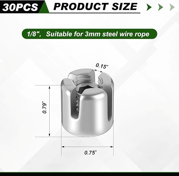 LEIFIDE 30 Pcs 1/8" Cable Cross Clamps T316 Stainless Steel Cross Clamps for Cable 3mm Wire Rope or Rod Fittings, Without Drilling Clips for Wire Trellis Kits