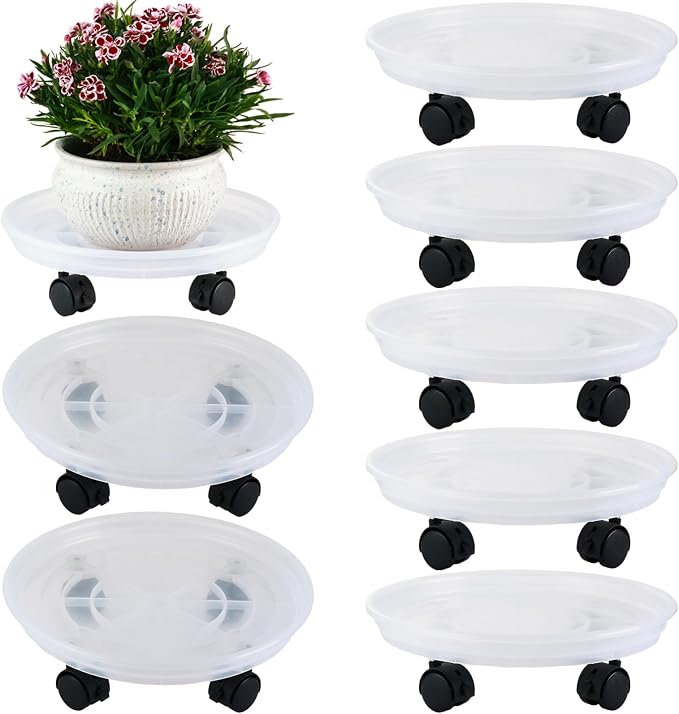 8 Packs Plant Caddy with Wheels 11.8" Plastic Rolling Plant Stands Heavy-Duty Plant Dolly with Casters Indoor Outdoor Wheeled Plant Roller Base Large Planter Saucers Plant Mover