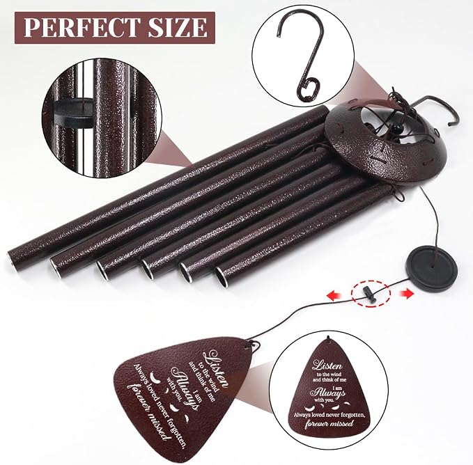 Memorial Wind Chimes for Loss of Loved One – Sympathy Wind Chime with Saying “Listen to The Wind” – Remembrance Bereavement Gift for Garden, Patio, or Outdoor Decor