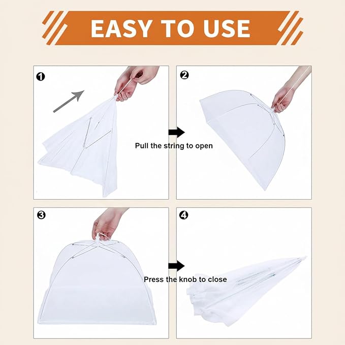 6 Pack Mesh Food Covers 17 Inch, White Pop-Up Food Tents, Collapsible Umbrella Screen Covers for Parties, BBQs, Picnics, Outdoor Camping Dining, Reusable Fly Cover