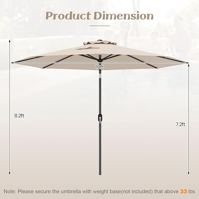 Giantex 10ft Outdoor Patio Umbrella, Market Table umbrella with Tilt Adjustment and Crank, 180G Polyester, Garden Canopy for Deck Backyard Pool Indoor Outdoor