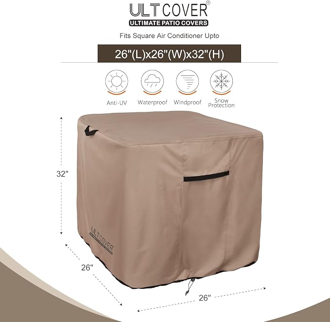ULTCOVER Waterproof Square Air Conditioner Cover for Outside AC Units Size Upto 26W x 26D x 32H inch