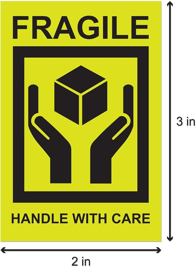 Fragile, Handle with Care Labels (2 x 3 inch, Fluorescent Yellow - 900 Labels) - Fragile Warning Stickers for Glass & Shipping Fragile Items - Strong Adhesive