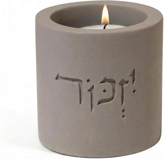 SURI Yizkor Remembrance Candle Holder – Modern Concrete Tea Light Holder for Jewish Memorial Home Decor, Yahrzeit & Yom Kippur, Ner Neshama Tradition