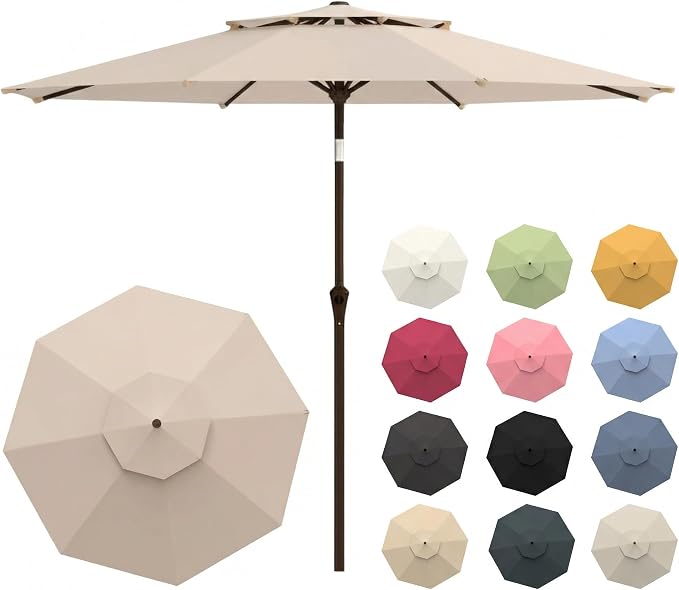 10FT Patio Umbrella, 2 Tier Outdoor Table Umbrella, Large Vented Market Umbrellas with Push Button Tilt and Crank, 8 Sturdy Ribs for Backyard, Deck, Pool, UPF50+ UV Protection