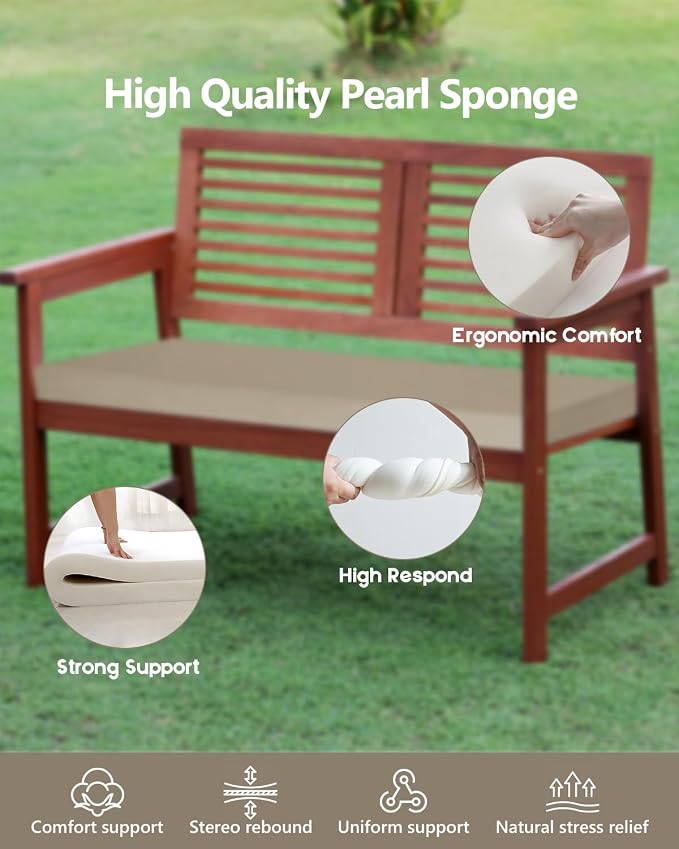 32x16x2 Outdoor Bench Cushion, Strengthen Waterproof Seat Cushions, High-Density Bench Pad with Anti-Slip Bottom, Outdoor Cushion for Patio Garden Swing Furniture - Khaki