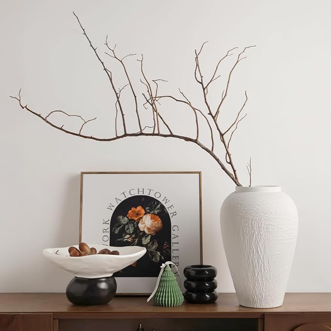 Vintage Ceramic Vase, Minimalist Texture Stone Patterned White Flower Vase, Decorative Vase for Living Room Shelf Farmhouse Dining Table Centerpiece Decor (White Texture 10.4'')