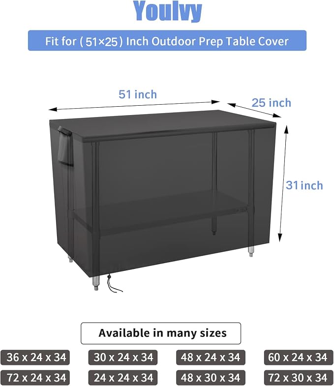 Outdoor Grill Table Cover for BBQ Mall Pizza Oven Cart Table,Waterproof Fadeproof UV Resistant Patio Pizza Oven Cart Cover - 51 X 25 X 31 Inch