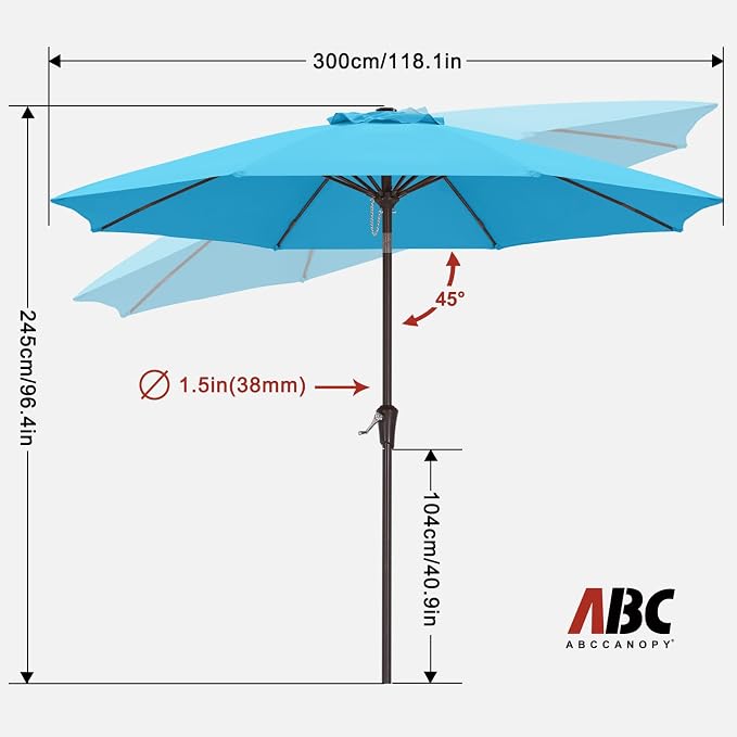 ABCCANOPY 10FT Patio Umbrella, Outdoor Windproof Table Umbrella with Push Button Tilt and Crank for Garden, Lawn, Deck & Backyard (Aquamarine)