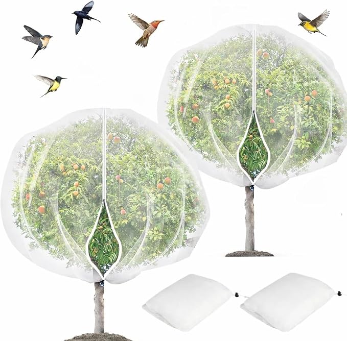 2Pcs 8x8ft Fruit Tree Covers with Zipper and Drawstring, Durable Garden Mesh Net to Protect Fruit Trees, Apple, Cherry, Peach Trees – Reusable, Lightweight