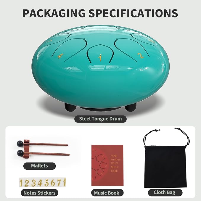 Rain Drum for Outside Garden, 6 Inches 8 Notes Steel Tongue Chakra Drums, Waterproof Meditation Rain Chime, Musical Instruments for Adult Gift with Bag, Music Book, Drum Mallets (Blue)