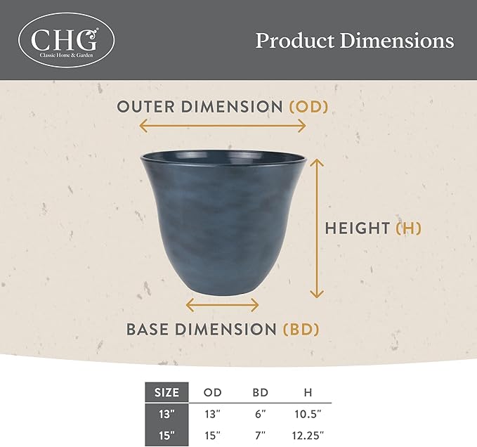 Classic Home and Garden by Growscape Honeysuckle Resin Planters - Lightweight Indoor & Outdoor Plant Pots - UV-Resistant Plastic Flower Pots - Pot Planters for Flowers & Herbs (15" Ocean Blue)