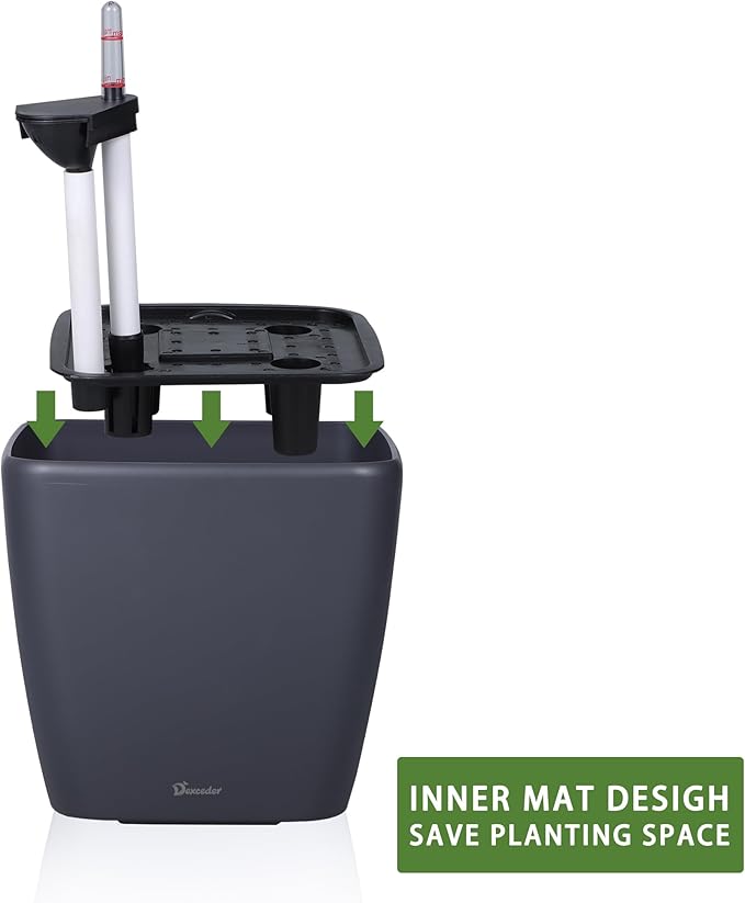 Dexceder 9x8 Self Watering Planter (Slate Gray Matte) | Inner Mat Design, Thickened Table Flower Plant Pot with Water Level Indicator Indoor Outdoor
