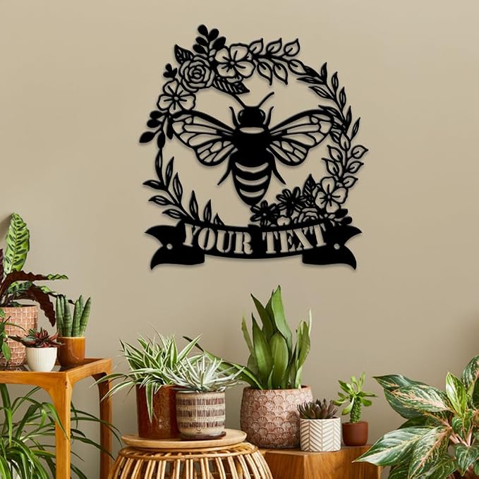 MeMate Personalized Metal Plaques, 8" - 24" Outdoor Decor, Bee & Flower Garden Signs, Rustic Shed Signs
