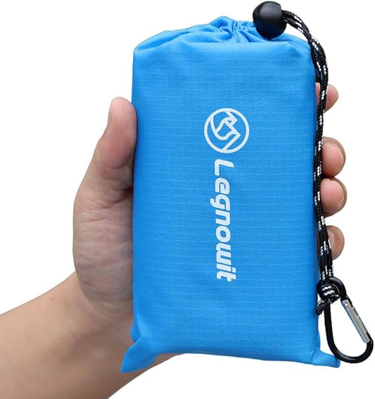Outdoor Pocket Blanket, 55"x79" Waterproof Foldable Compact Small Picnic Blanket, Ultralight Tarp for Camping, Festival, Beach, Hiking, Backpacking, Travel, Stakes Included (Sky Blue)