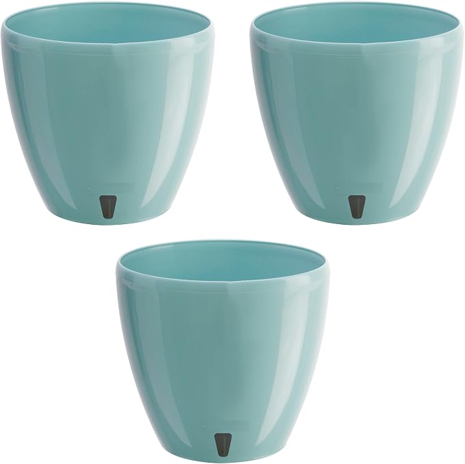 DECOPOTS - 3 Pack Self Watering Planter - Indoor/Outdoor Decorative Flower Pot with Drainage Cartridge and Water Level Indicator (6.7", Jade)