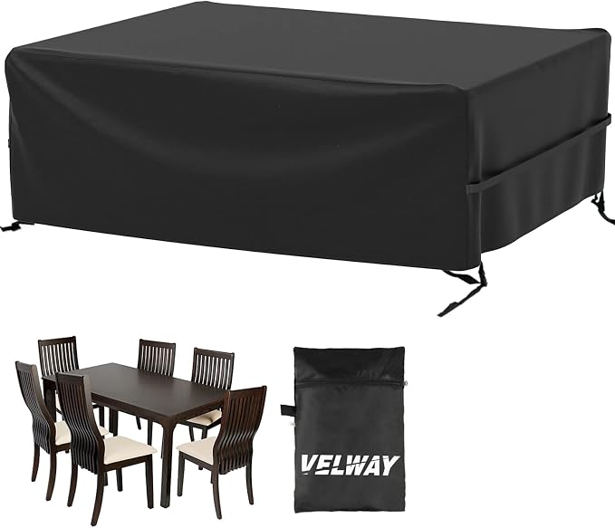 Velway Patio Furniture Cover Outdoor, Waterproof Rectangular Patio Table Chair Sofa Set Cover, 78”Lx63”Wx27”H, All Weather Oxford Tear-Resistant Material with Zipper Carrying Bag Windproof Buckles
