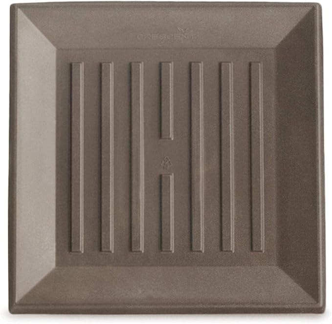 Crescent Garden Universal Square Plant Saucer, Brown Durable Drip Tray for Square Planter, Heavy-Duty Plastic Drainage Dish, Indoor/Outdoor Modern Flowerpot Saucer - 13'' Inner x 16.75" Outer (Mocha)