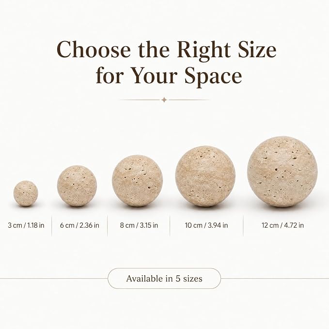 Natural Travertine Decorative Sphere, 1.18 Inch Small Stone Ball Decor, Hand-Polished Beige Orb Accent for Trays, Shelves, Dresser and Coffee Table