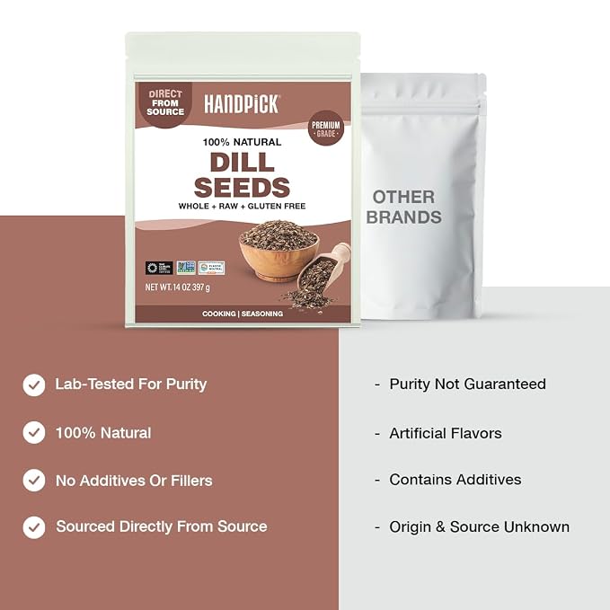 HANDPICK Dill Seeds (397g/14oz) Non GMO, Gluten Free, 100% Raw, Sourced from India, For Cooking, Drinks, Packed in Resealable Ziplock Pouch | For Pickling