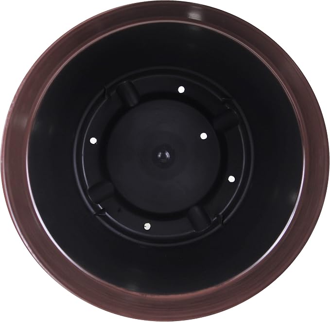 Garden Elements Indoor/Outdoor Glazed Brushed Happy Plastic Planter, Large, Dark Brown, 15" (Pack of 2)