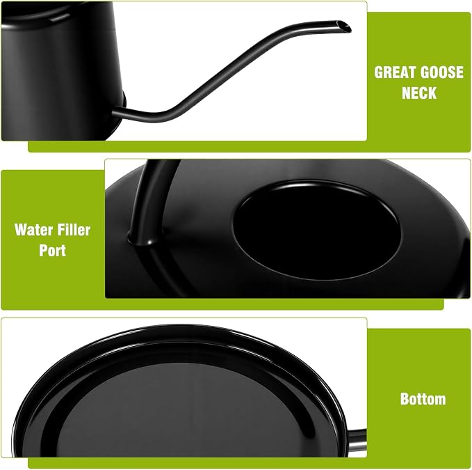 Plant Watering Can, 50 oz / 1500 ml Stainless Steel Metal - Modern Decorative with Long Spout for Indoor Potted Plants, Bonsai, Garden Flowers, Black
