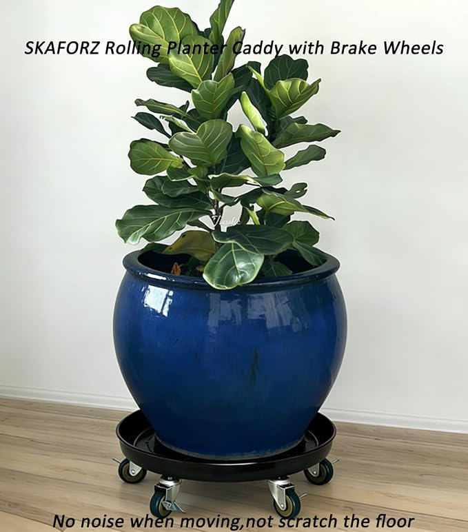 Rolling Planter Caddy(470lbs Capacity), Heavy Duty Metal Plant Stand with Brake Wheels Plant Dolly Mover Plant Pot Tray Saucer for Indoor Outdoor 18 Inches Black