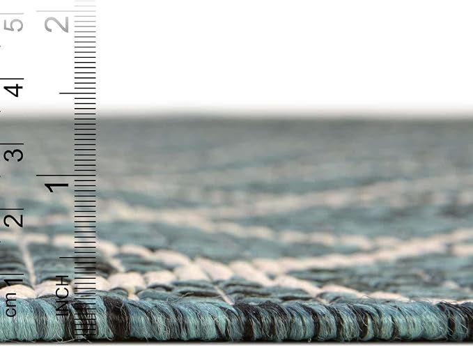 Unique Loom Outdoor Trellis Collection Area Rug - Gitter (10' Round, Teal/ Ivory)