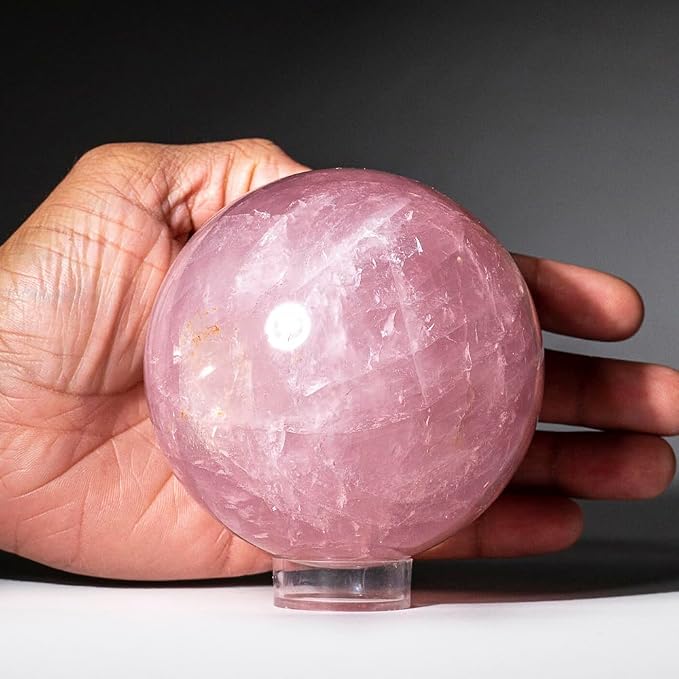 2.8-4inch Natural Rose Quartz Crystal Ball with Stand, Polished Pink Crystal Decoration Sphere, Reiki Healing Gemstone Ball, Home Desktop Ornament Commemorate Gift