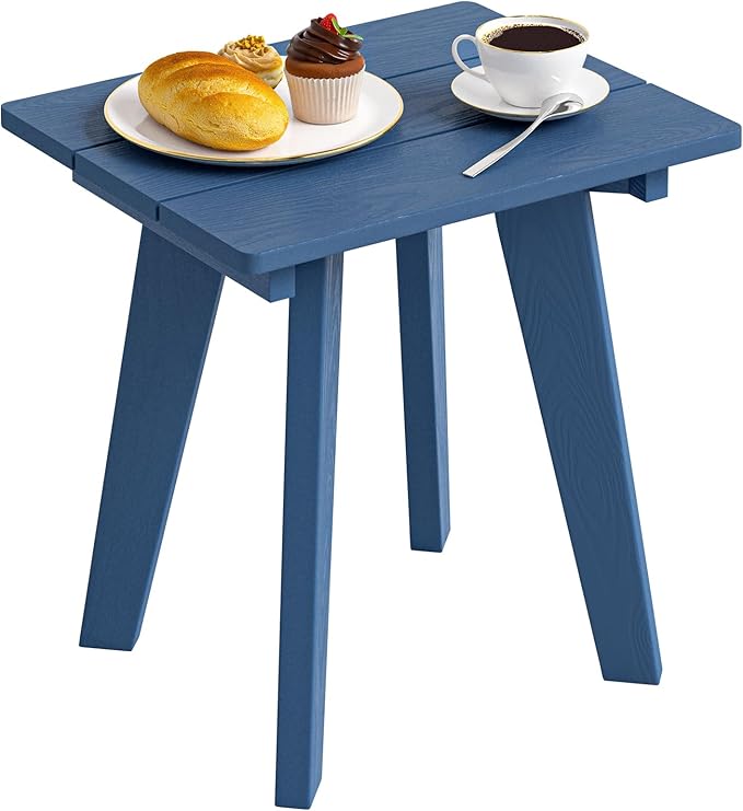 Outdoor Side Table, HDPE Weather Resistant Small Patio Table for Porch and Balcony, 200 LBS Capacity Heavy Duty Small Outdoor Table for Backyard and Pool, Easy Maintenance, Prussian Blue