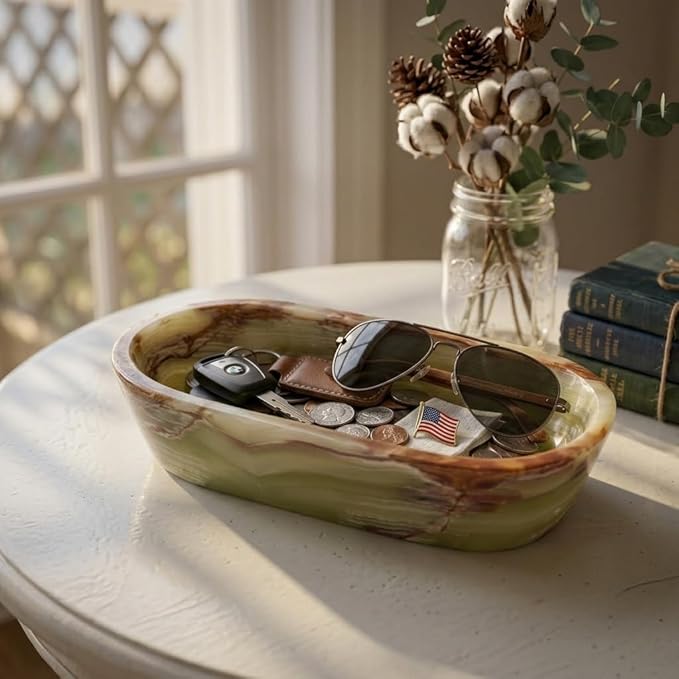 Radicaln Marble Dough Bowl 10" Inches Green Onyx Handmade Decorative Bowl For Home Décor, Ideal Marble Bowl For Keys Entryway Table, Modern Candy Bowl