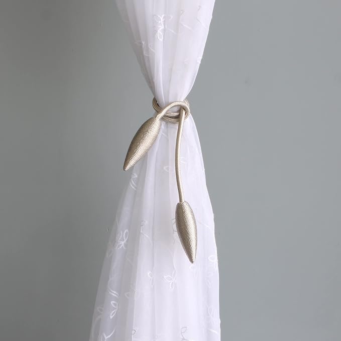 Valea Home 4 Pieces Curtain Tiebacks Clips Creative Window Drape Twist Tie Backs European Style Custom Made Curtain Holders Decorative Draperies Holdbacks, Beige