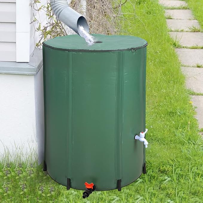 Collapsible Rain Barrel, 132 Gallon Portable Rainwater Collection System, Rain Catcher Barrel, Water Storage Tank with Two Spigots and Overflow Kit, Rain Water Barrel Collector for Garden, Green