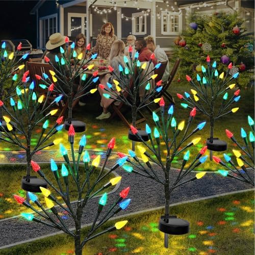 Christmas Outside Decorations Solar Garden Lights Outdoor,2PACK 40LED Multicolor C6 Strawberry Path Decor with Xmas Party Gifts Decor,Solar Christmas Candy Lights for Home Holiday Decor by BeHiller
