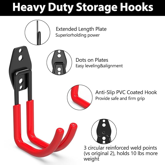 3-H Garden Hose Holder Wall Mount 2 Pack Solid Steel 3.9 Inch Compact Hose Hanger Heavy Duty Water Hose Holders for Outside,Red
