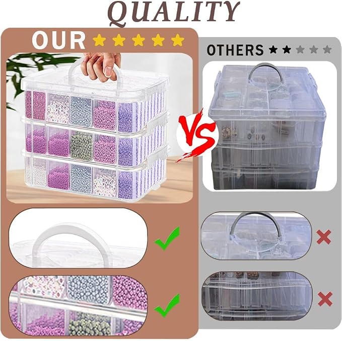 91pcs Bead storage container, 3-Tier bead organizer boxes and craft storage boxes,Bead storage Stackable portable box,DIY Jewelry Craft Nails, Bracelets, Jewelry, Diamonds, Pens, (3 Tier)