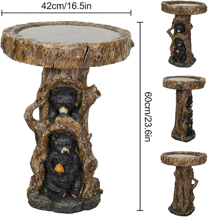 Hamiedun 23.6”Tall Resin fiber Outdoor Bird Baths for Garden - Outdoor Standing Birdbath, Woodland Tree Trunk Decoration Yard Statue，Pedestal Birdbaths for Outdoors, Garden, Patio, Lawn, Backyard (23.6''H)