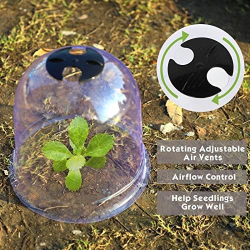 MorTime 6 Pack Garden Cloche Plant Dome, 7.3" D x 6.9" H Plastic Plant Bell Cover Reusable Mini Greenhouse with 18 Ground Securing Pegs & 10 Plant Labels for Outdoors Frost Freeze Protection - Image 2